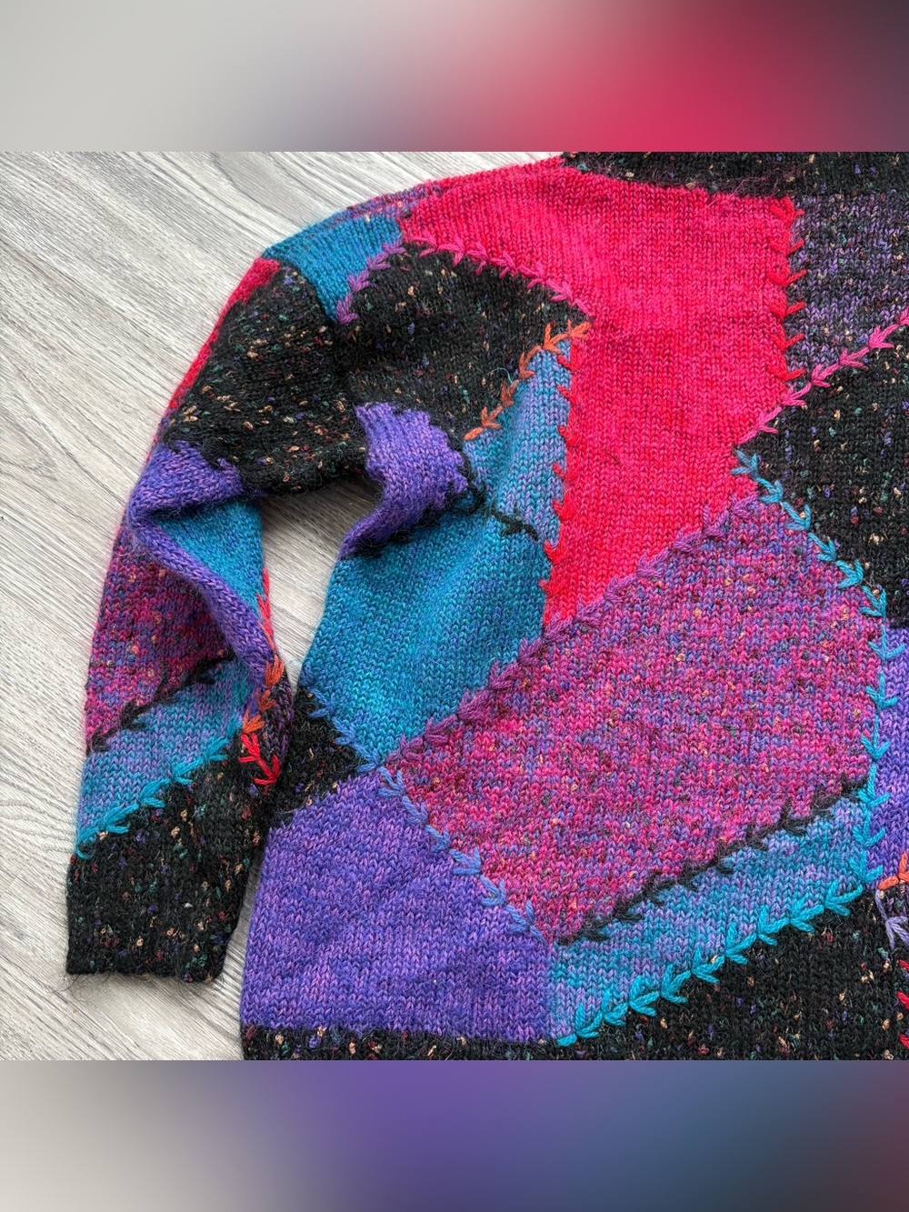 Vintage Segrets Sun Prints Mohair Blend Patchwork Mock Neck Sweater M Chunky - Picture 9 of 14